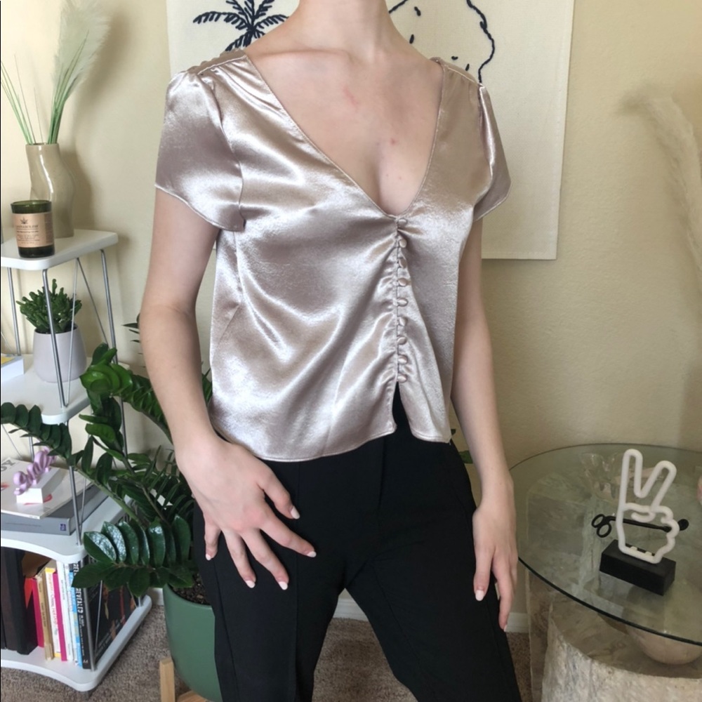 Satin Button Front Reversible Zara Crop Top M